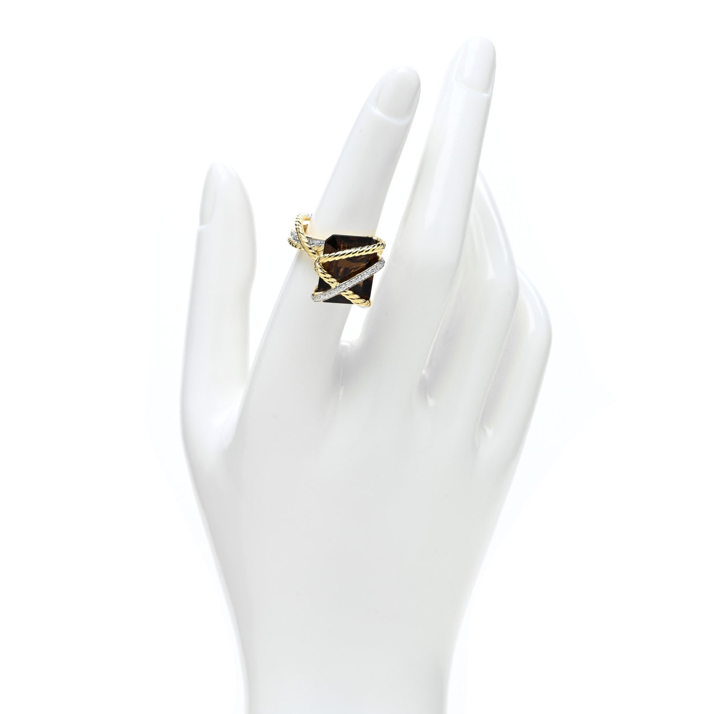 18K Yellow Gold Diamond Smoky Quartz 16mm Cable Wrap Ring 53 6.5