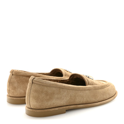 Chanel Suede Calfskin CC Loafers 37.5 Dark Beige 5 of 10