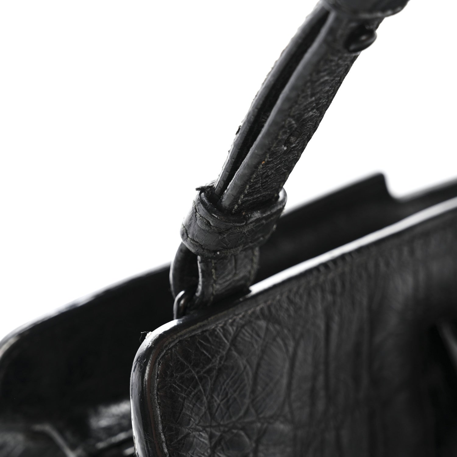 Saint Laurent Calfskin Crocodile Embossed Small Monogram Cabas Black 15 of 21