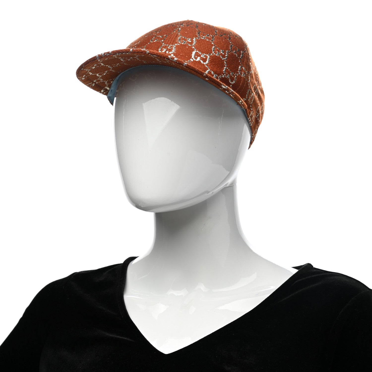 Gucci Canvas Lame GG Monogram Rush Baseball Hat S Burnt Orange Silver 2 of 9