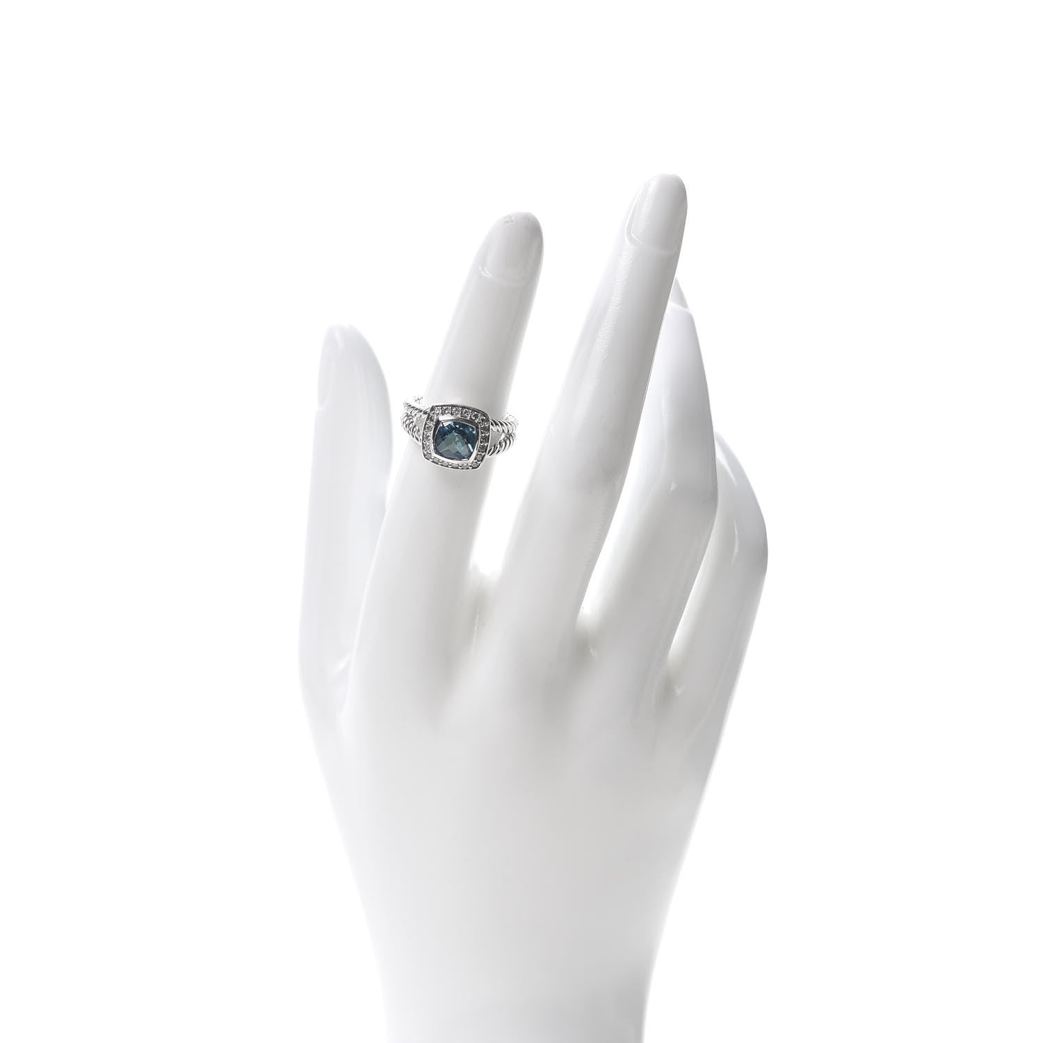 David Yurman Sterling Silver Diamond Blue Topaz 7mm Petite Albion Ring 49 4.75 2 of 6