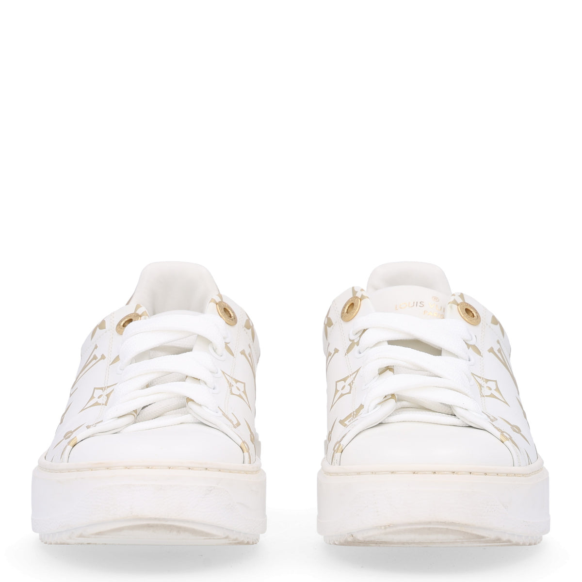 Louis Vuitton Calfskin Monogram Debossed Time Out Sneakers 37 Gold 3 of 10