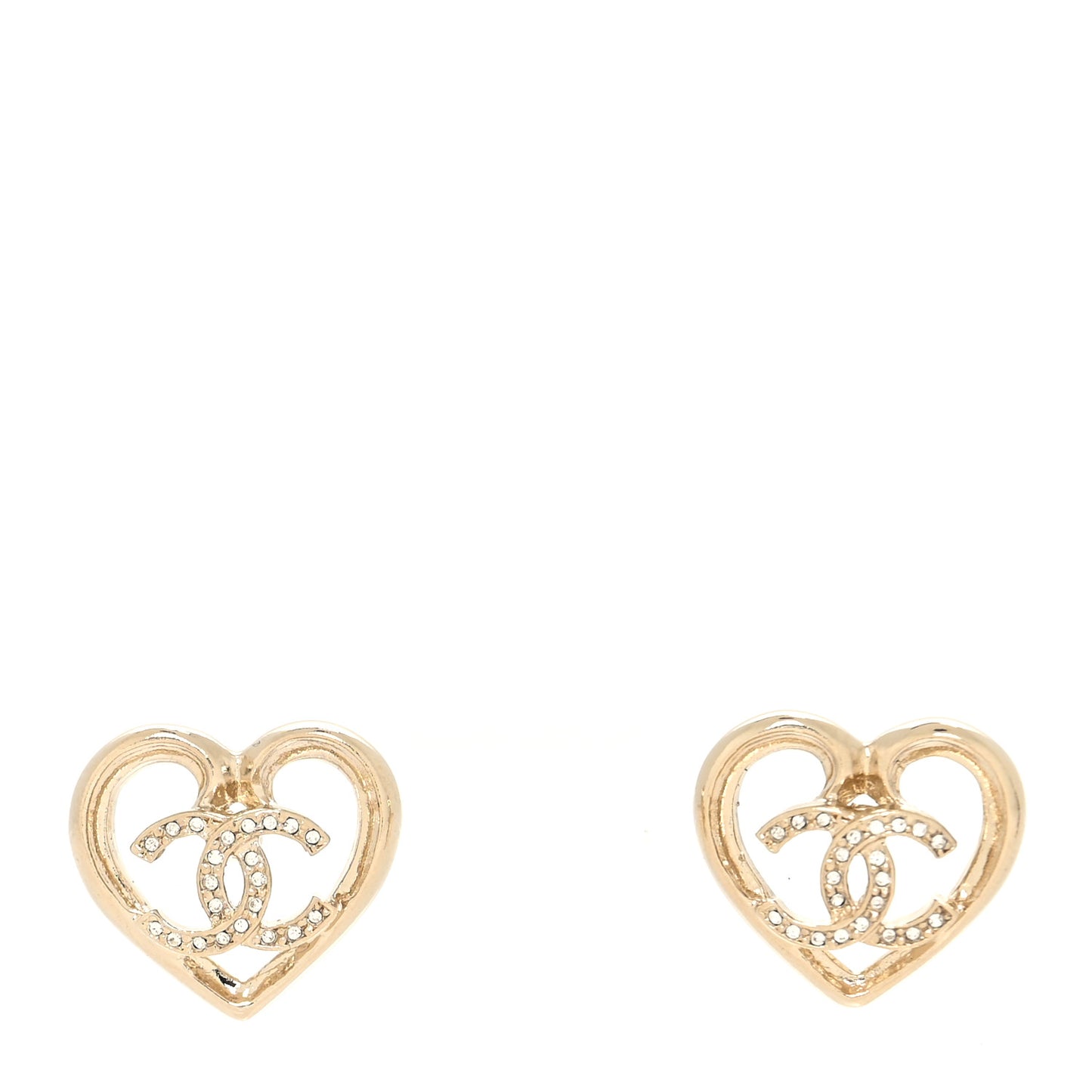 Metal Crystal CC Logo Heart Earrings Gold