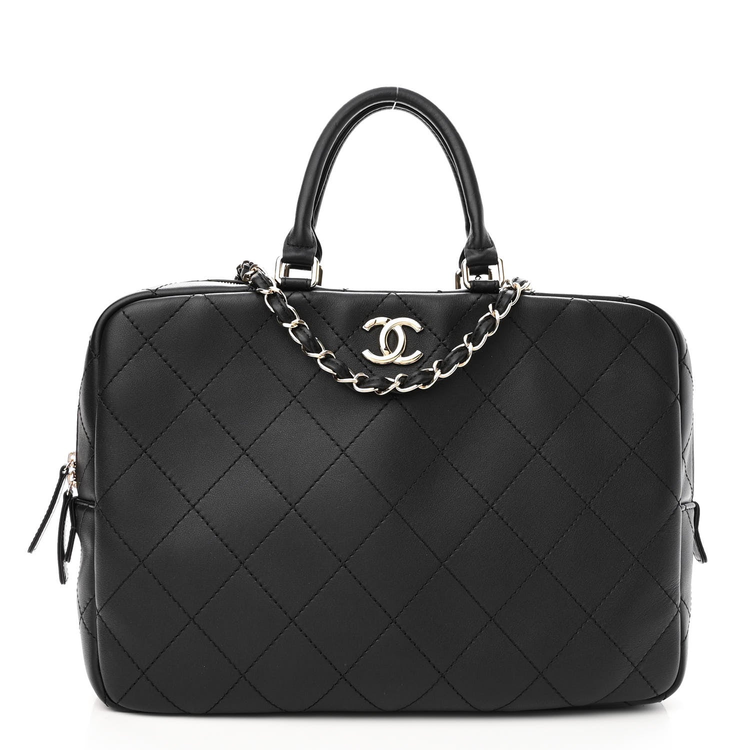 Chanel Calfskin Diamond Stitched Top Handle Bowling Bag Black 1 of 10