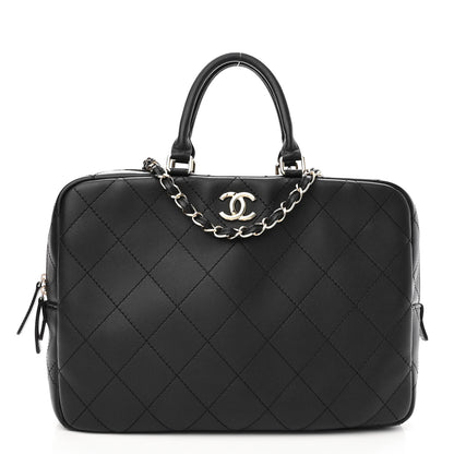 Chanel Calfskin Diamond Stitched Top Handle Bowling Bag Black 1 of 10