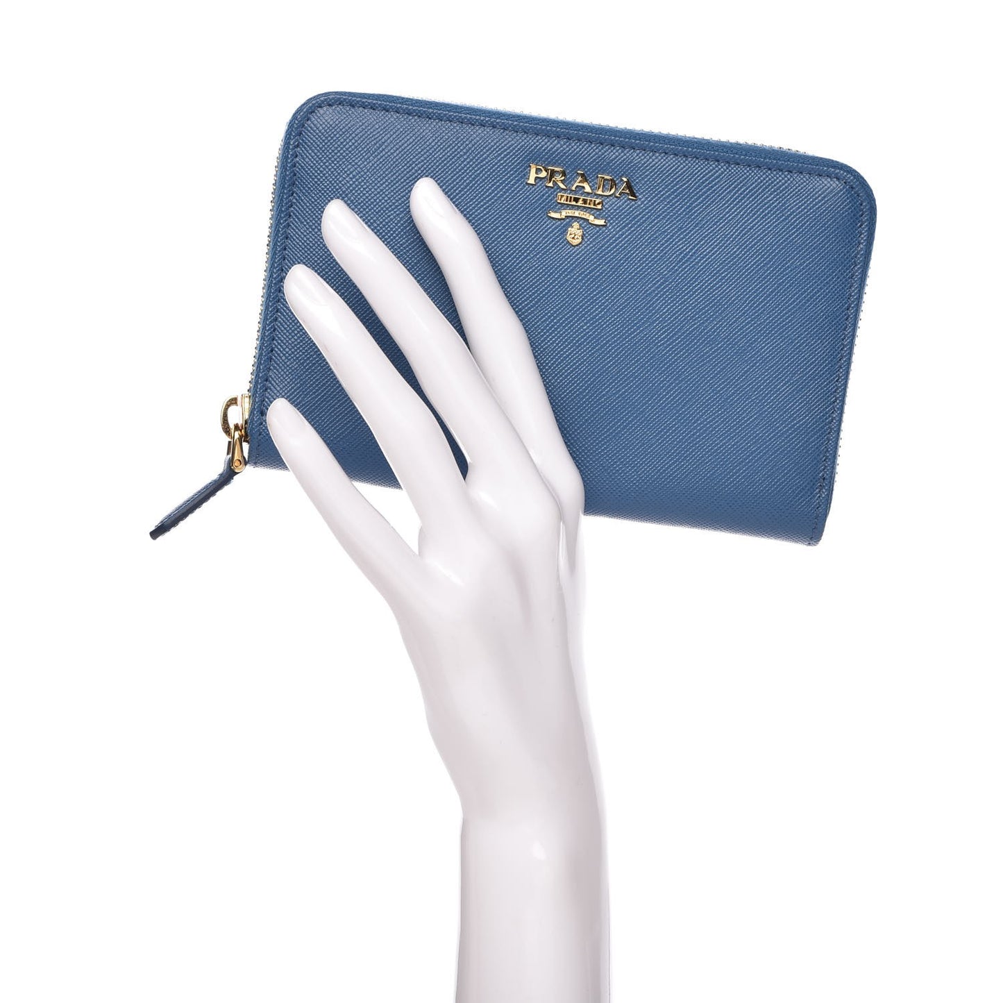 Saffiano Metal Zip Around Wallet Cobalto