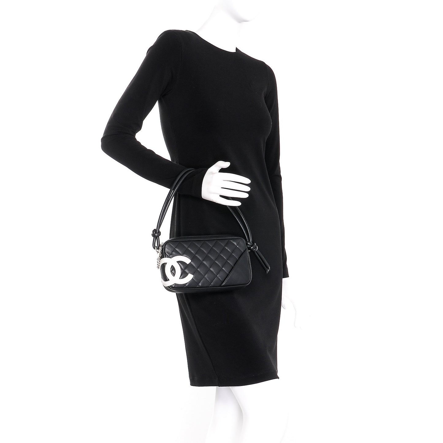Calfskin Quilted Cambon Pochette Black White