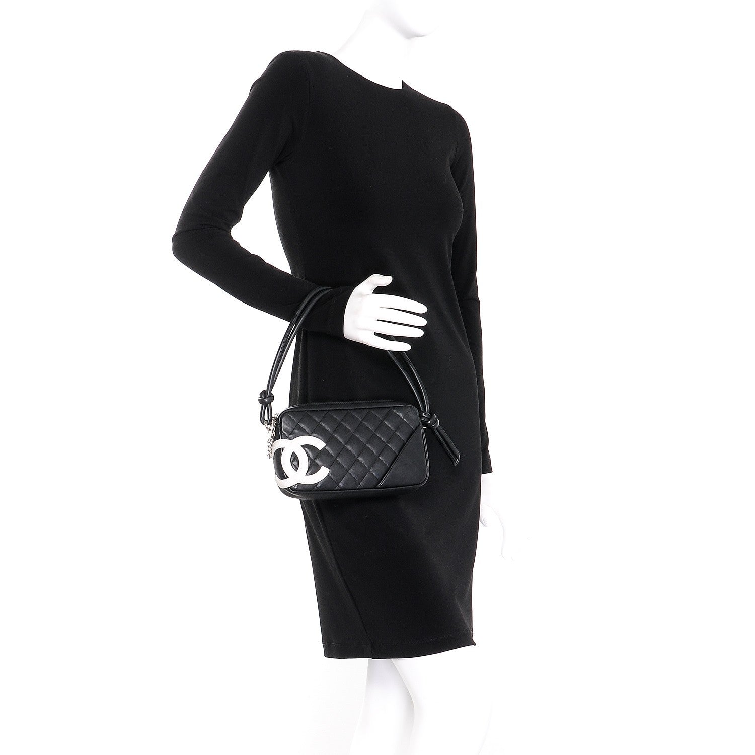 Chanel Calfskin Quilted Cambon Pochette Black White 2 of 9