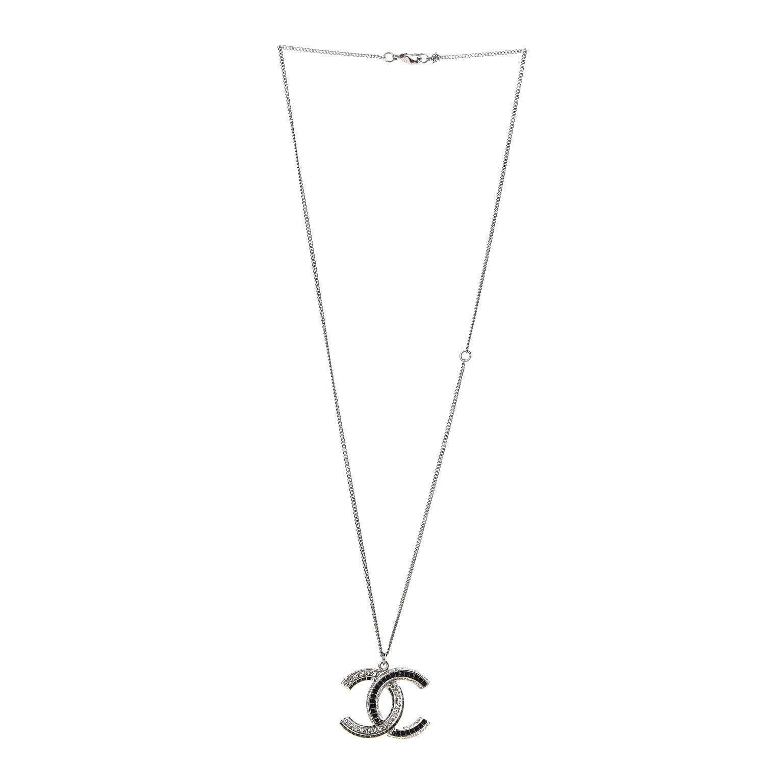 Chanel Crystal CC Necklace Silver Black 3 of 7