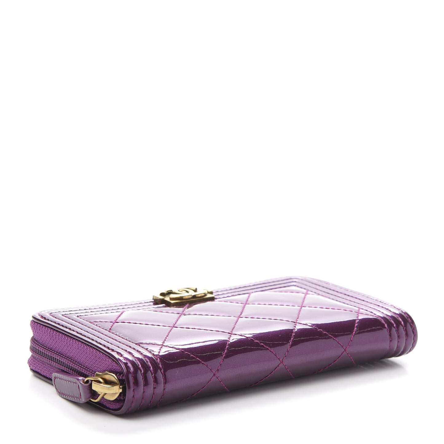 Patent Quilted Small Boy Zip Around Wallet Purple
