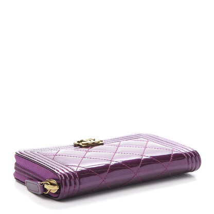 Chanel Patent Quilted Small Boy Zip Around Wallet Purple 4 of 9