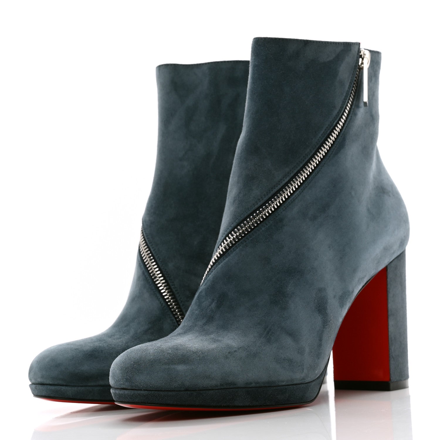 Christian Louboutin Veau Velours Birgitta 100 Zip Around Ankle Bootie 37.5 Tempete 3 of 8