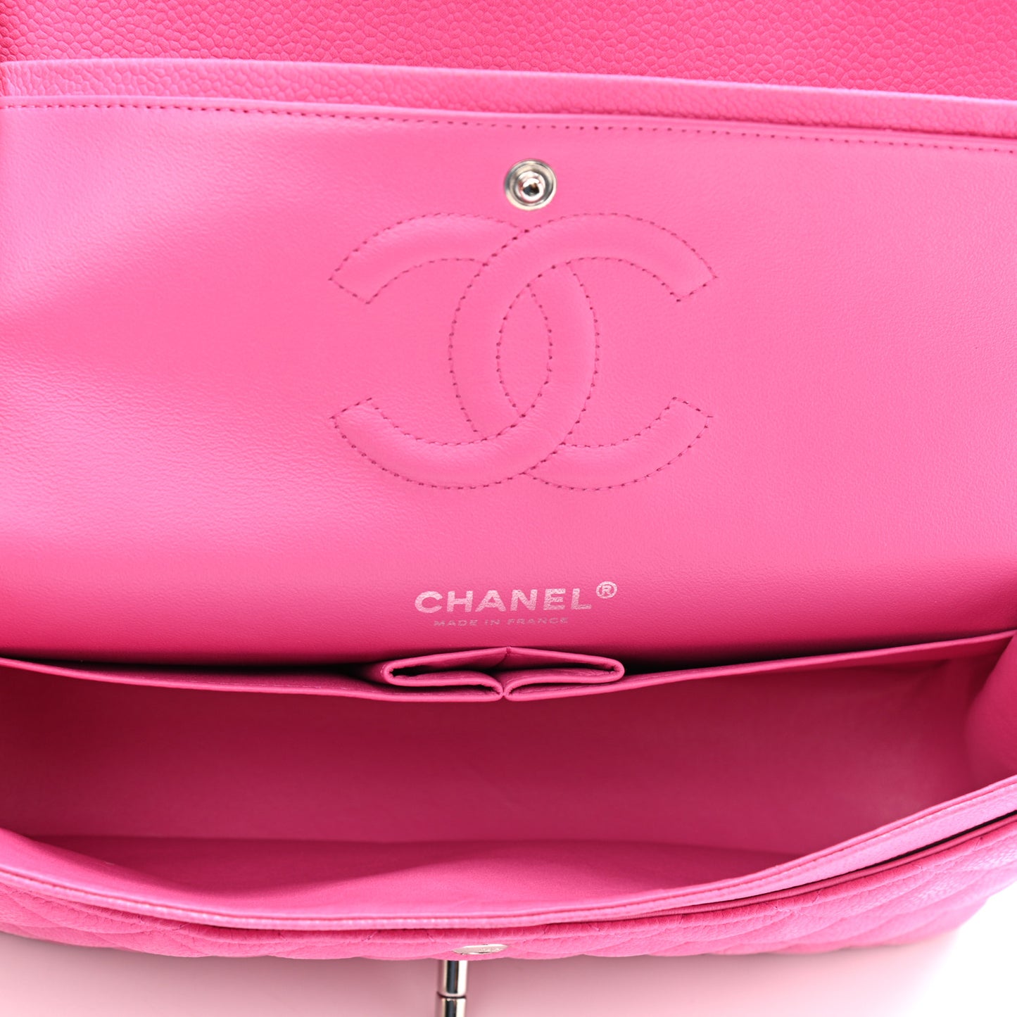 Iridescent Caviar Quilted Medium Double Flap Pink