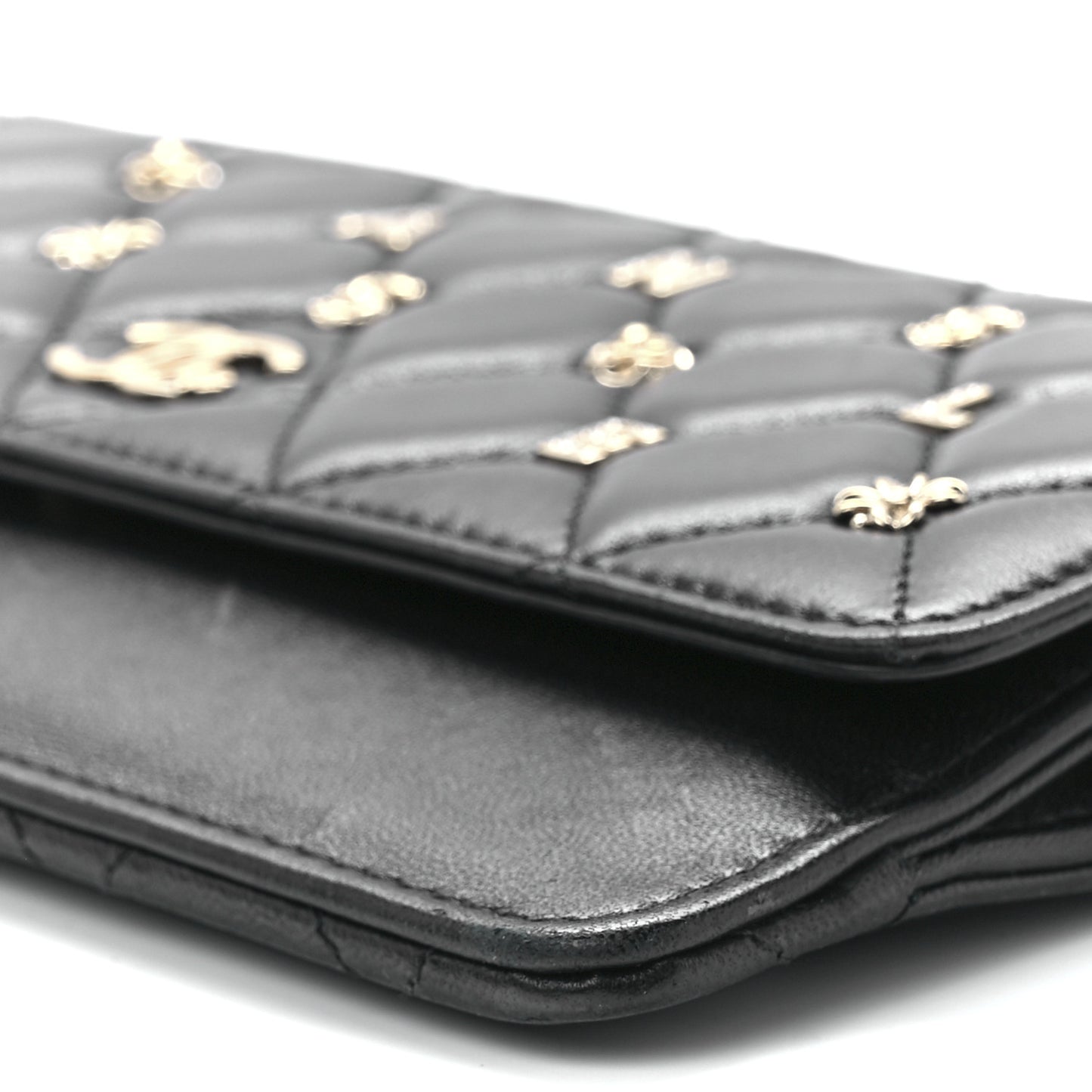 Lambskin Quilted All About Chanel Charm Wristlet Wallet Black