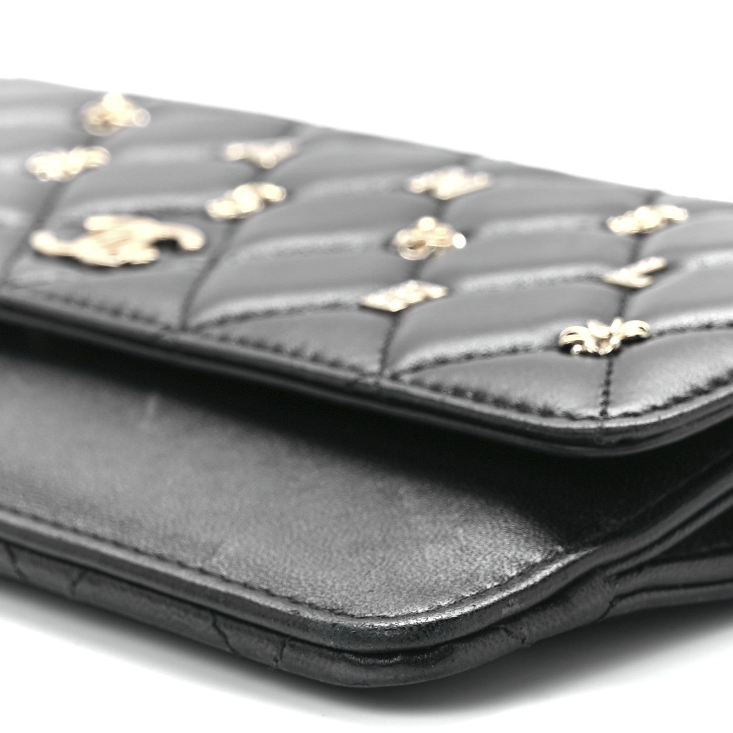 Chanel Lambskin Quilted All About Chanel Charm Wristlet Wallet Black 12 of 13