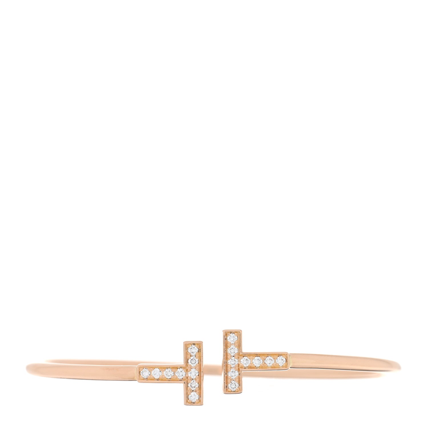 Tiffany 18K Rose Gold Diamond T Wire Bracelet 1 of 4