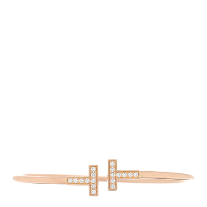 Tiffany 18K Rose Gold Diamond T Wire Bracelet 1 of 4