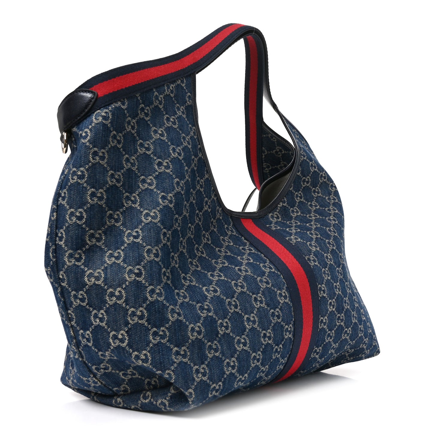 Denim GG Monogram Web Large Giglio Tote Blue