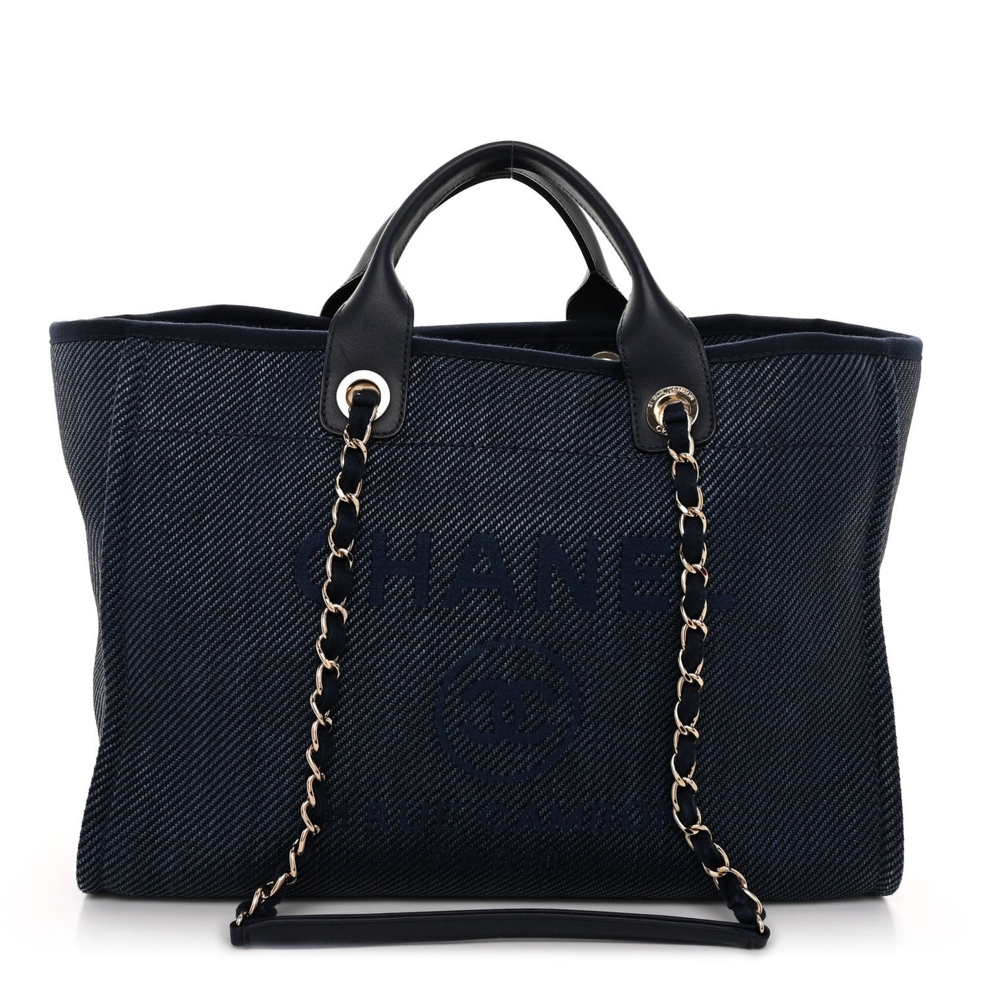 Mixed Fibers Calfskin Medium Deauville Tote Navy Blue