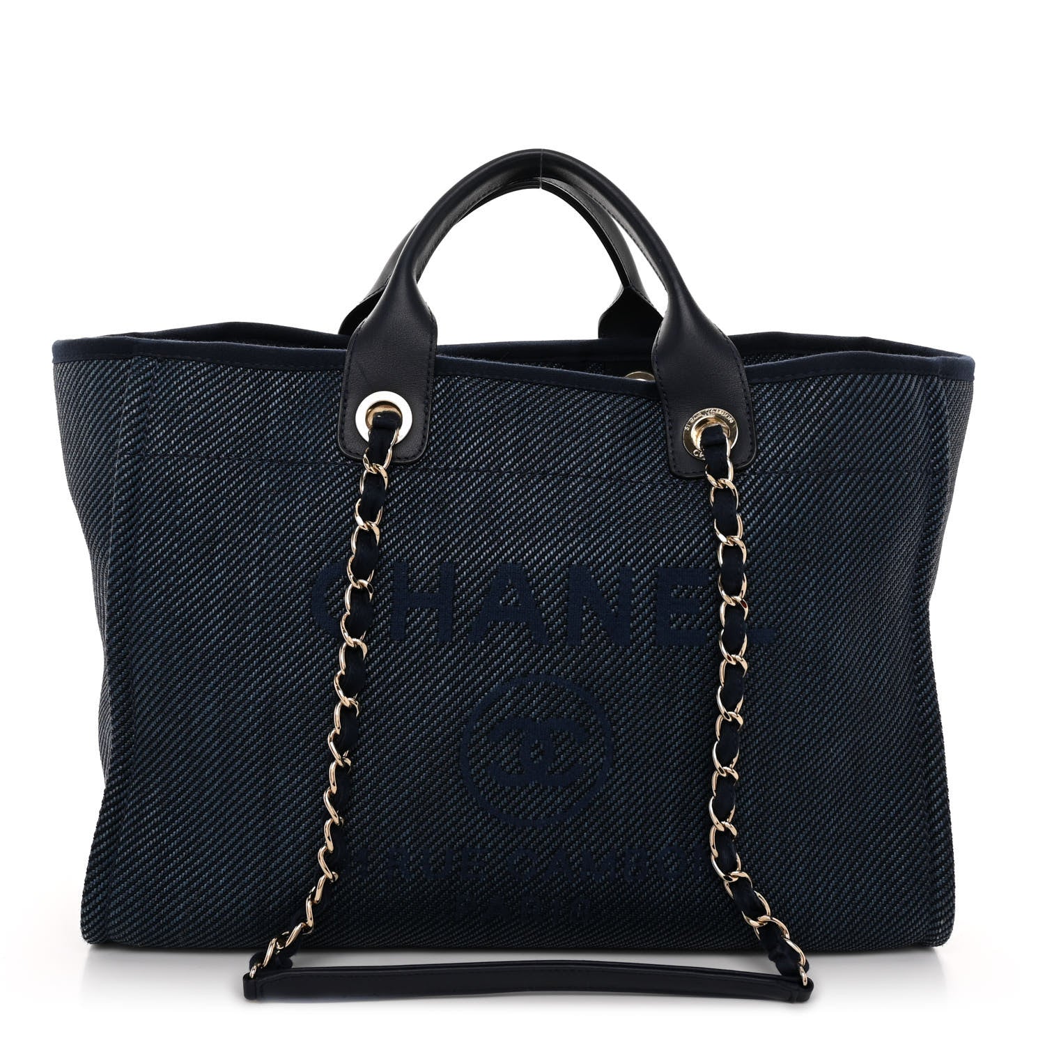 Chanel Mixed Fibers Calfskin Medium Deauville Tote Navy Blue 1 of 11