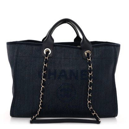 Chanel Mixed Fibers Calfskin Medium Deauville Tote Navy Blue 1 of 11