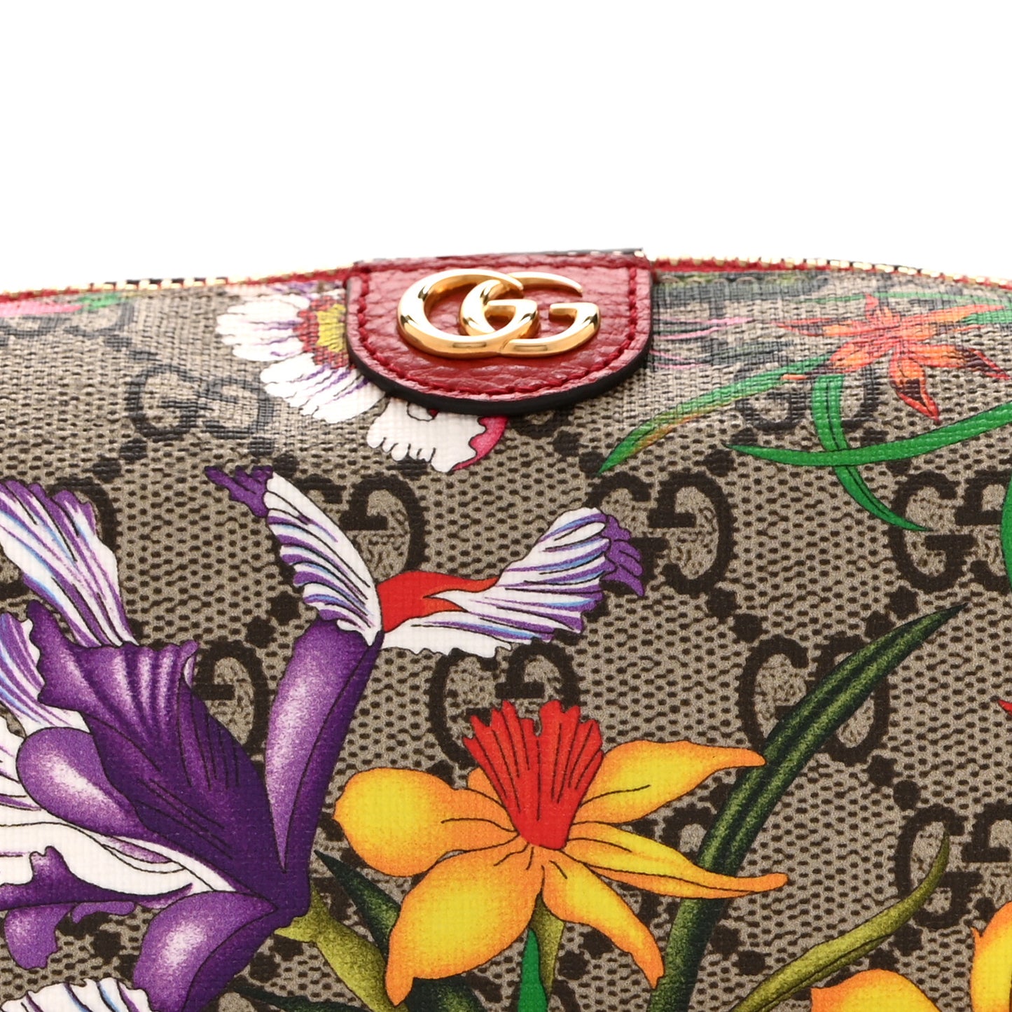 Soft GG Supreme Monogram Flora Calfskin Small Ophidia Cosmetic Case Beige Ebony Multicolor Rosso