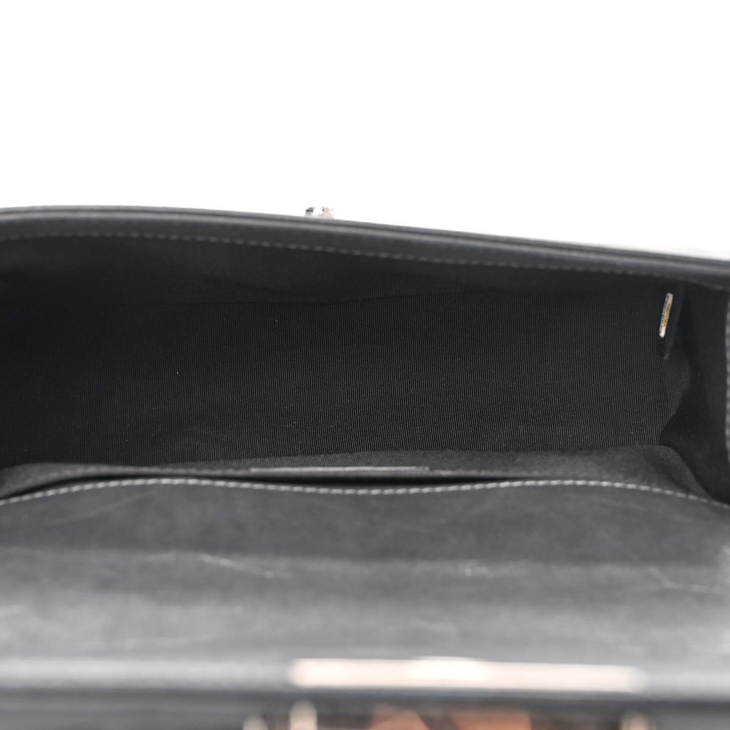 Iridescent Calfskin Embellished Double Stitch Medium Boy Flap Charcoal