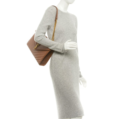 Saint Laurent Grain De Poudre Matelasse Chevron Large Monogram Satchel Brown 2 of 7