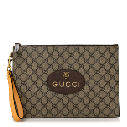 Gucci GG Supreme Monogram Neo Vintage Zip Wristlet Pouch Beige New Acero Crop 1 of 9