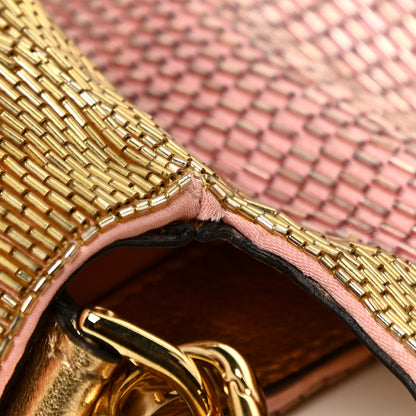 Fendi Vitello Catalan Mirror Bead Embroidered Baguette Rosa Pesca Gold 14 of 17
