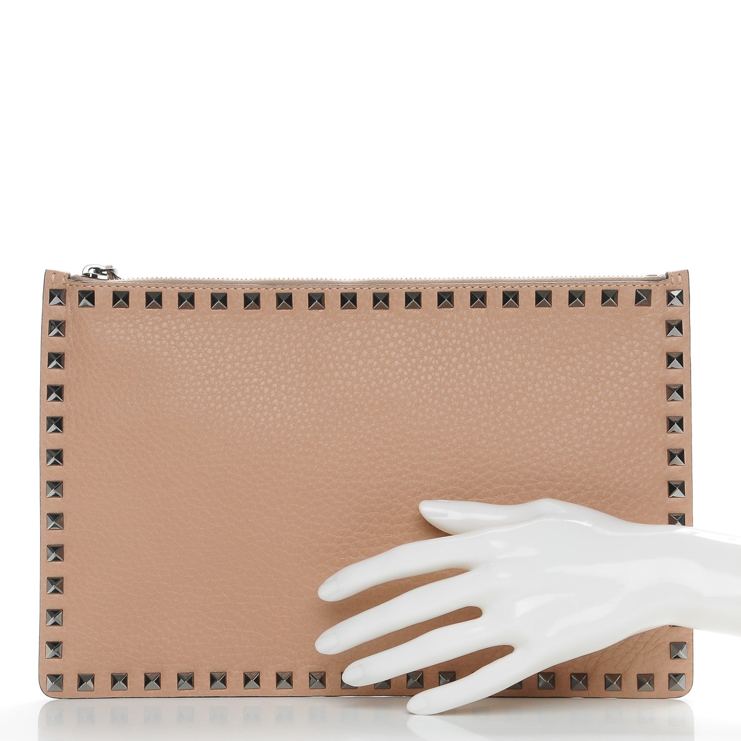 Valentino Garavani Pebbled Calfskin Large Rockstud Zip Pouch Soft Noisette 2 of 7
