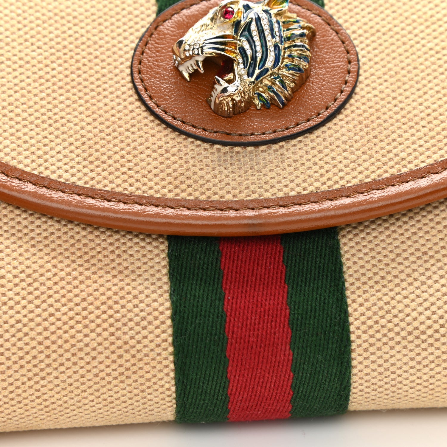 Gucci Vintage Canvas Calfskin Web Mini Rajah Slim Flap Shoulder Bag Sand Light Cuir 11 of 11
