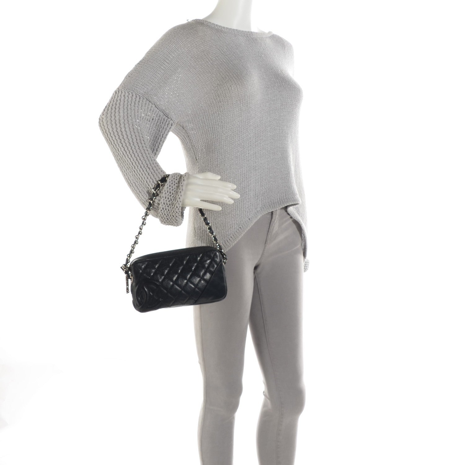 Chanel Aged Calfskin Quilted Cotton Club Pochette Black 2 of 7