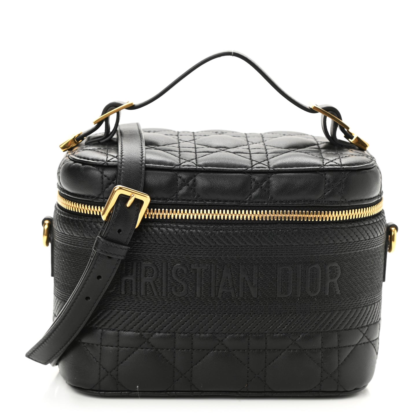 Lambskin Cannage Small Diortravel Vanity Case Black