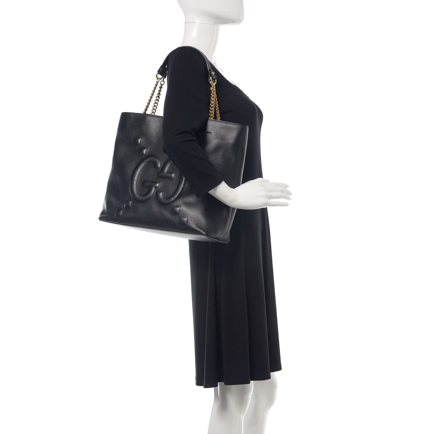 Apollo Calfskin GG Dadini Embroidered Chain Shoulder Tote Black