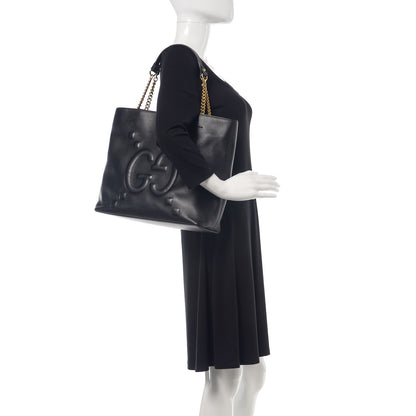 Gucci Apollo Calfskin GG Dadini Embroidered Chain Shoulder Tote Black 2 of 10