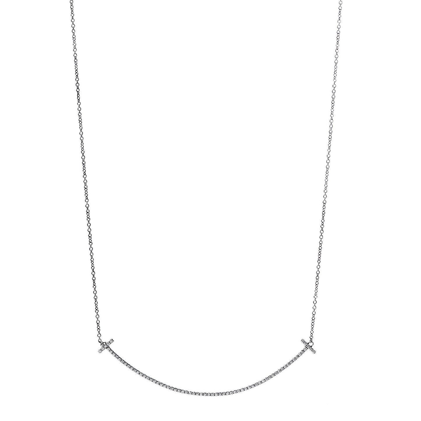 18K White Gold Diamond T Smile Pendant Necklace
