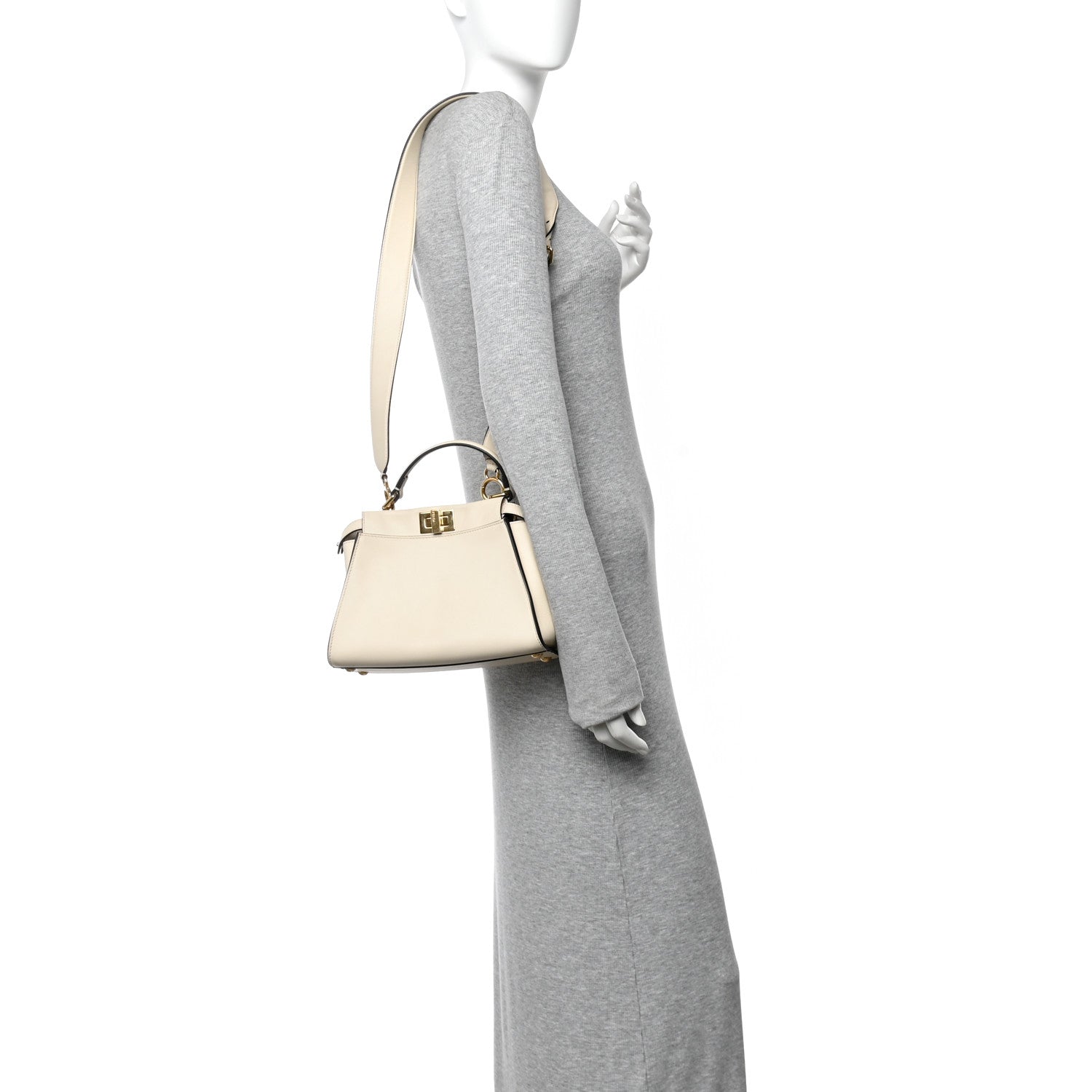 Fendi Vitello Seta Suede FF Mini Peekaboo Iconic Satchel Uovo