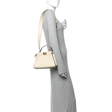 Vitello Seta Suede FF Mini Peekaboo Iconic Satchel  Uovo Sigaro Marrone