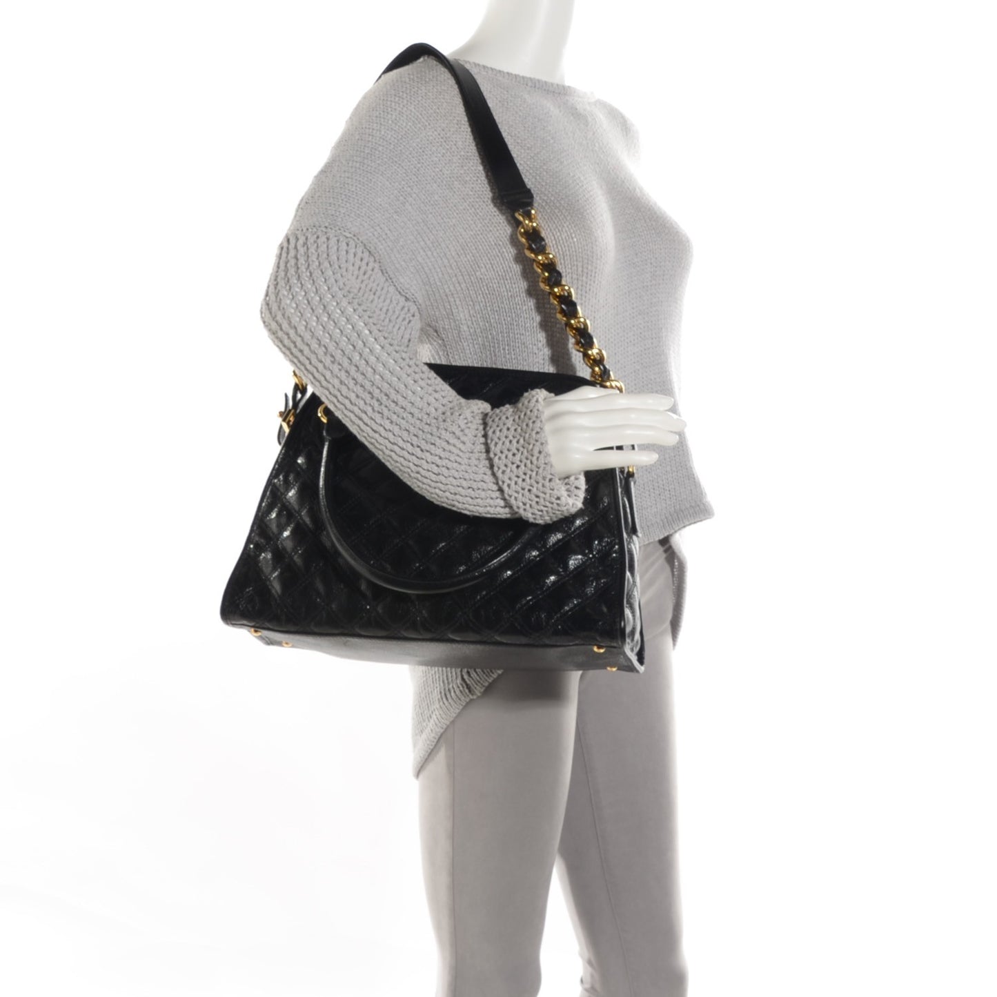 Lacquered Goatskin Quilted Class Satchel Black