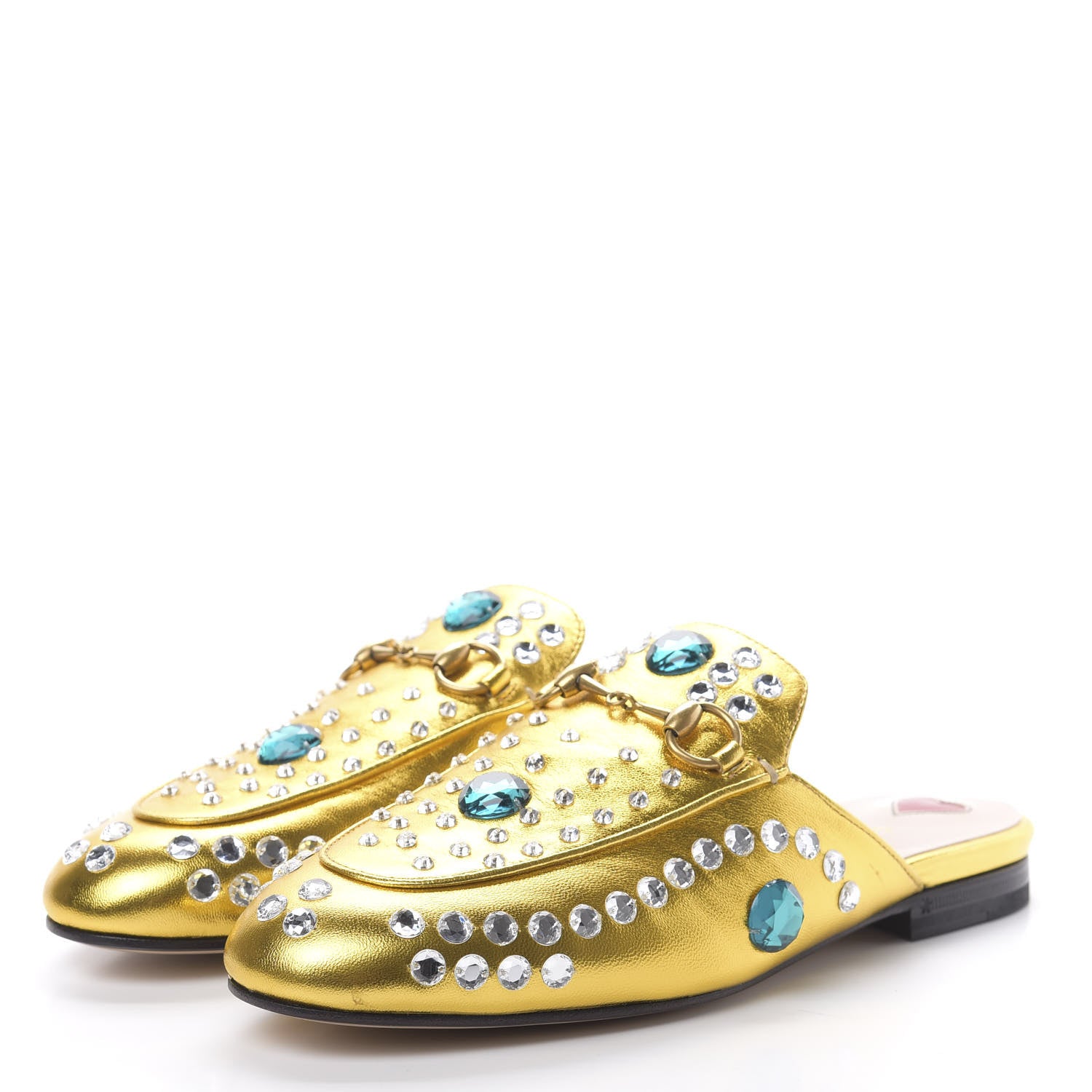 Gucci Metallic Nappa Crystal Womens Princetown Slippers 36 Gold 3 of 9