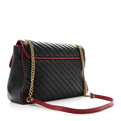 Gucci Vintage Effect Calfskin Matelasse Diagonal Large Torchon GG Marmont Shoulder Bag Black Romantic Cherry 3 of 13