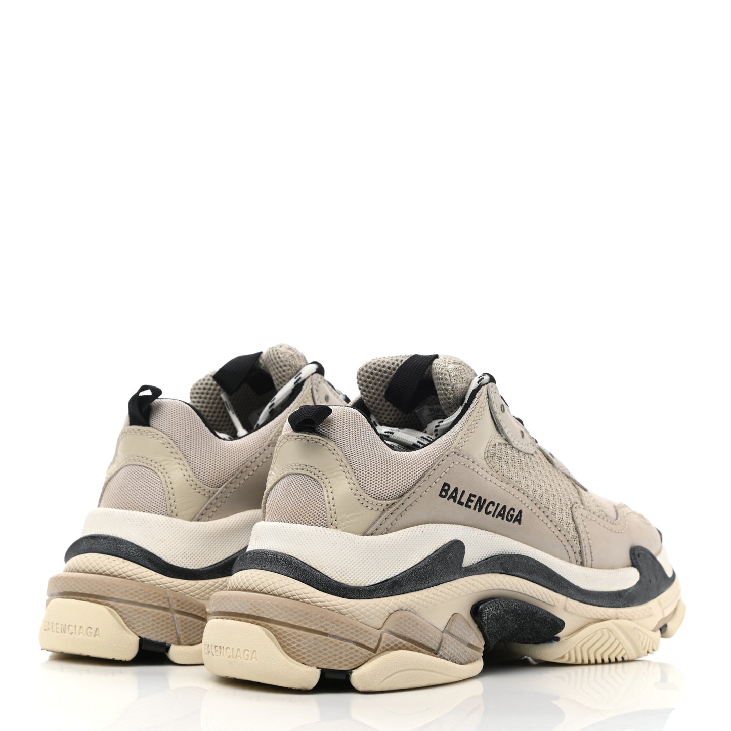Fabric Mesh Womens Triple S Sneakers 36 Beige Black