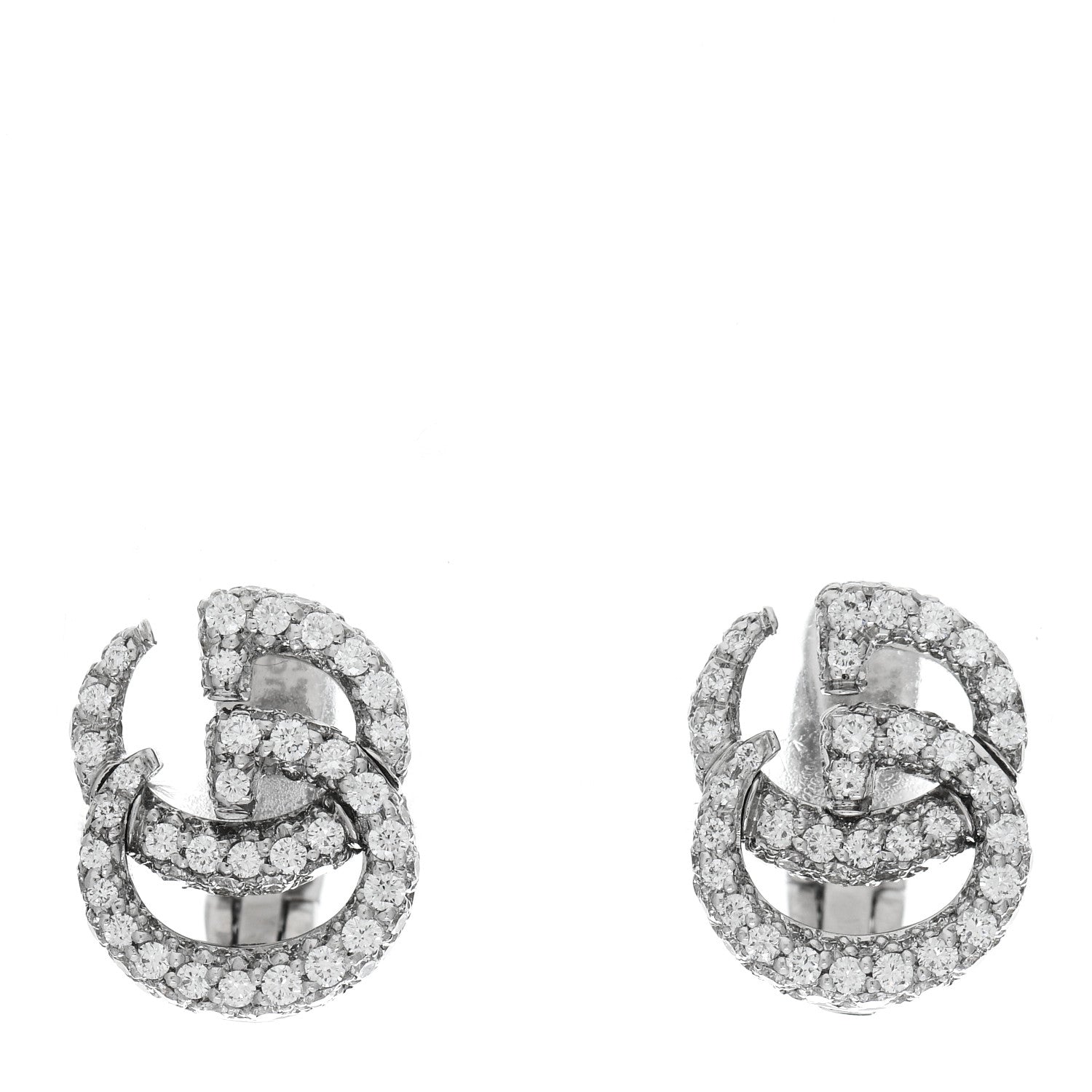 Gucci 18K White Gold Diamond Running G Clip On Earrings 1 of 5