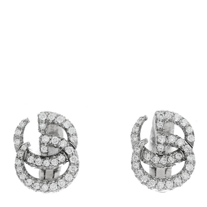 Gucci 18K White Gold Diamond Running G Clip On Earrings 1 of 5