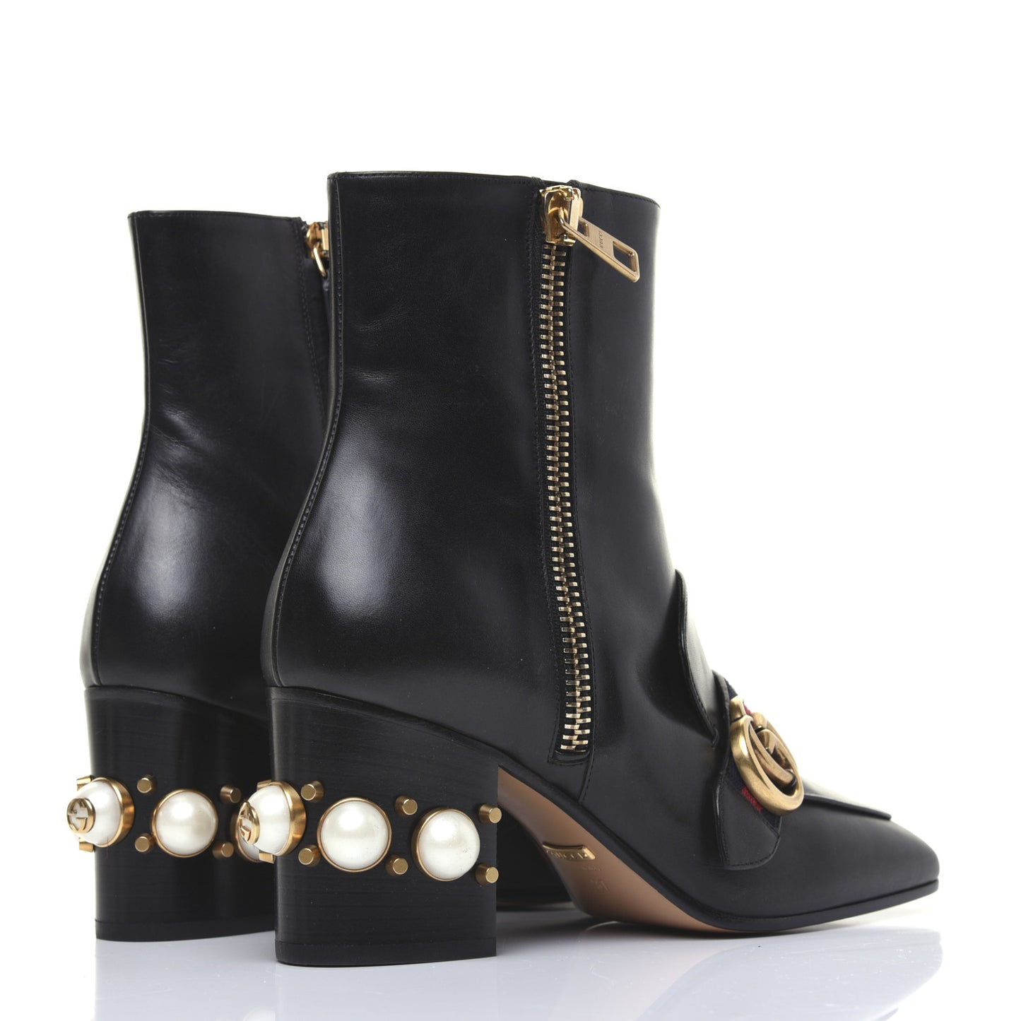 Betis Glamour Calfskin Web Pearl Embellished Peyton 75mm Ankle Boots 37 Black