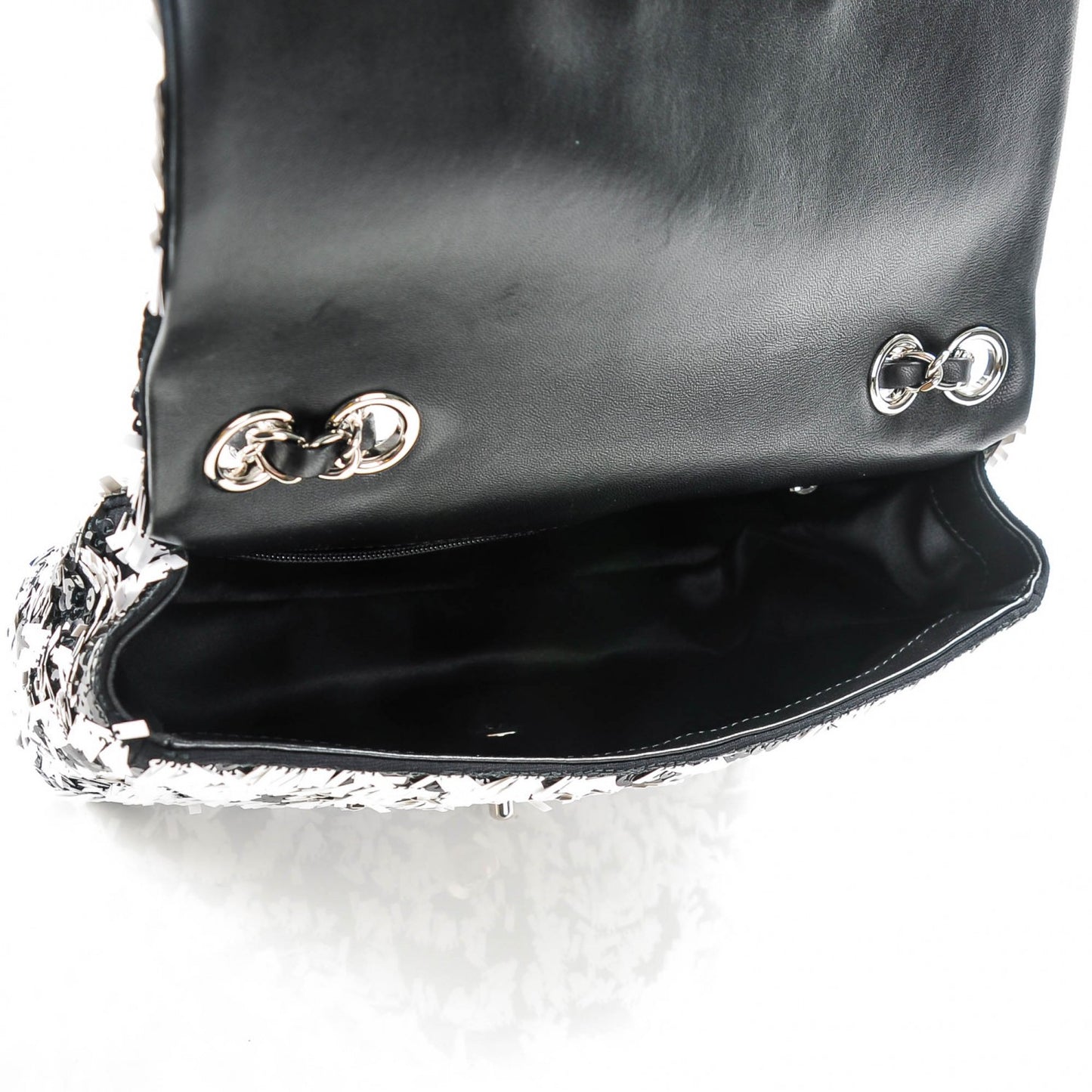 Sequin Embroidered Medium Flap Black White