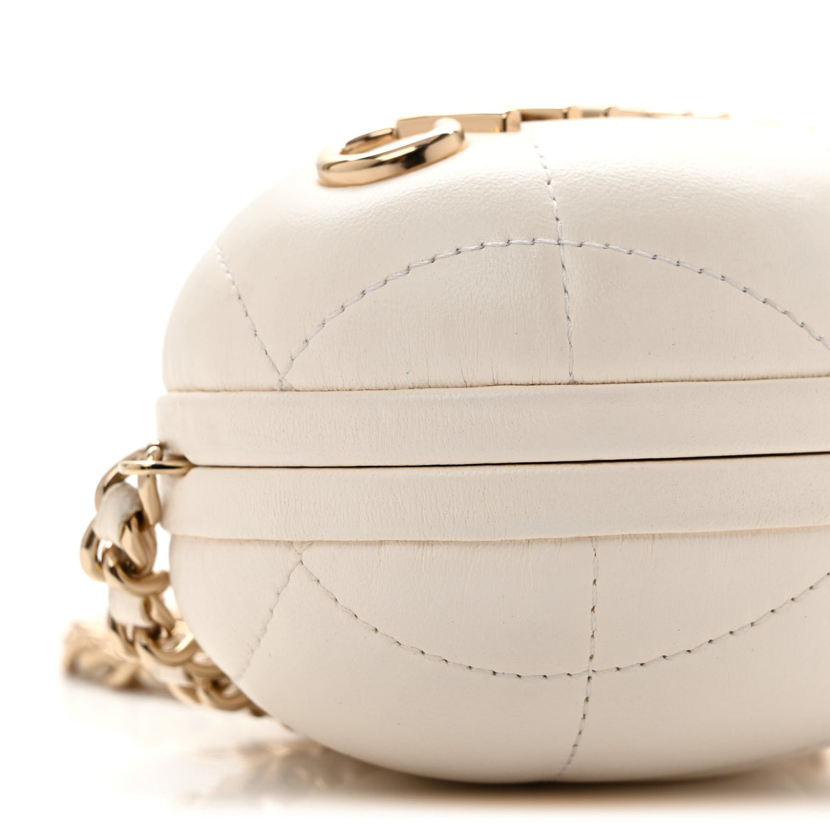 Lambskin Quilted Oval Minaudiere Chain Clutch White
