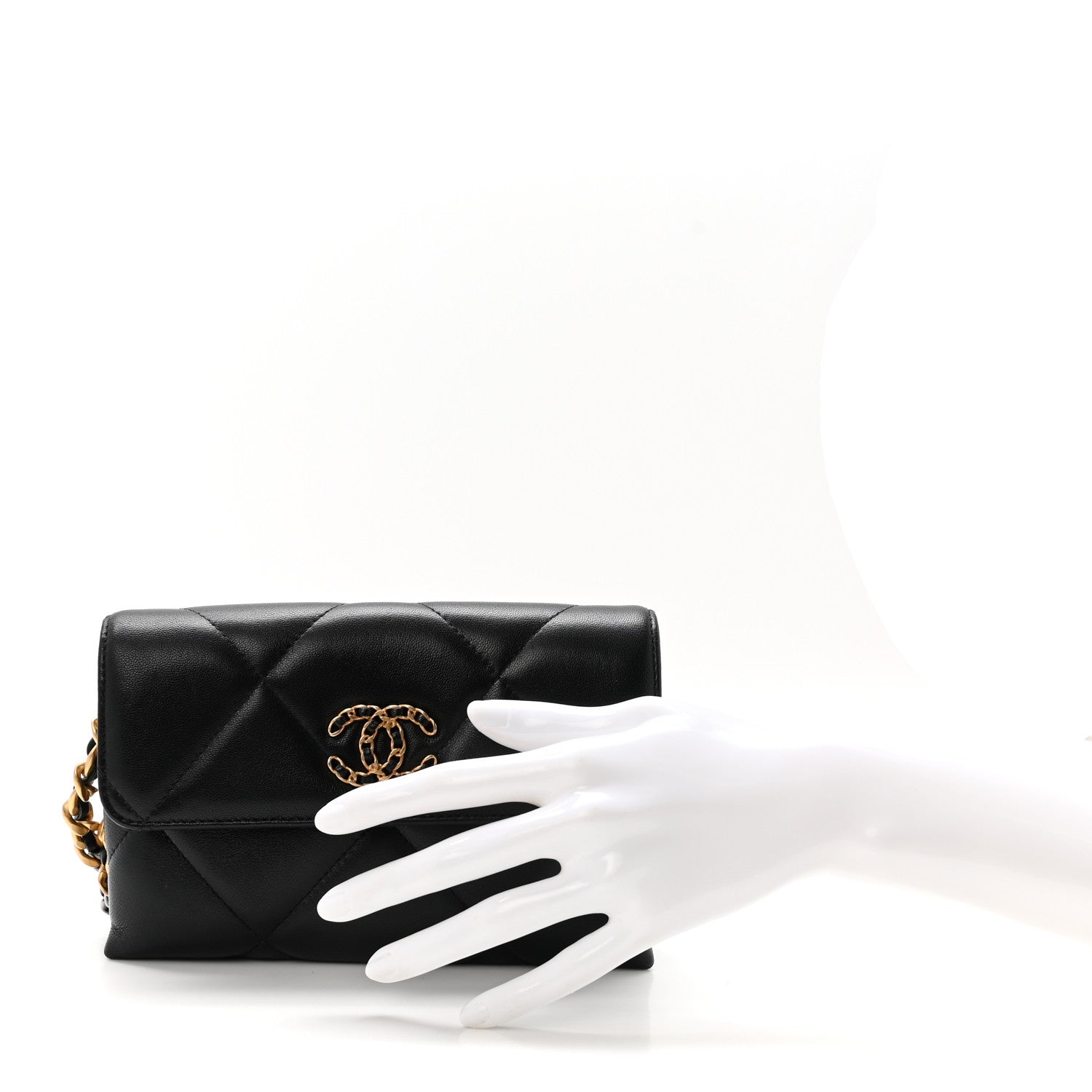 Chanel Lambskin Quilted Chanel 19 Flap Clutch Black 2 of 9
