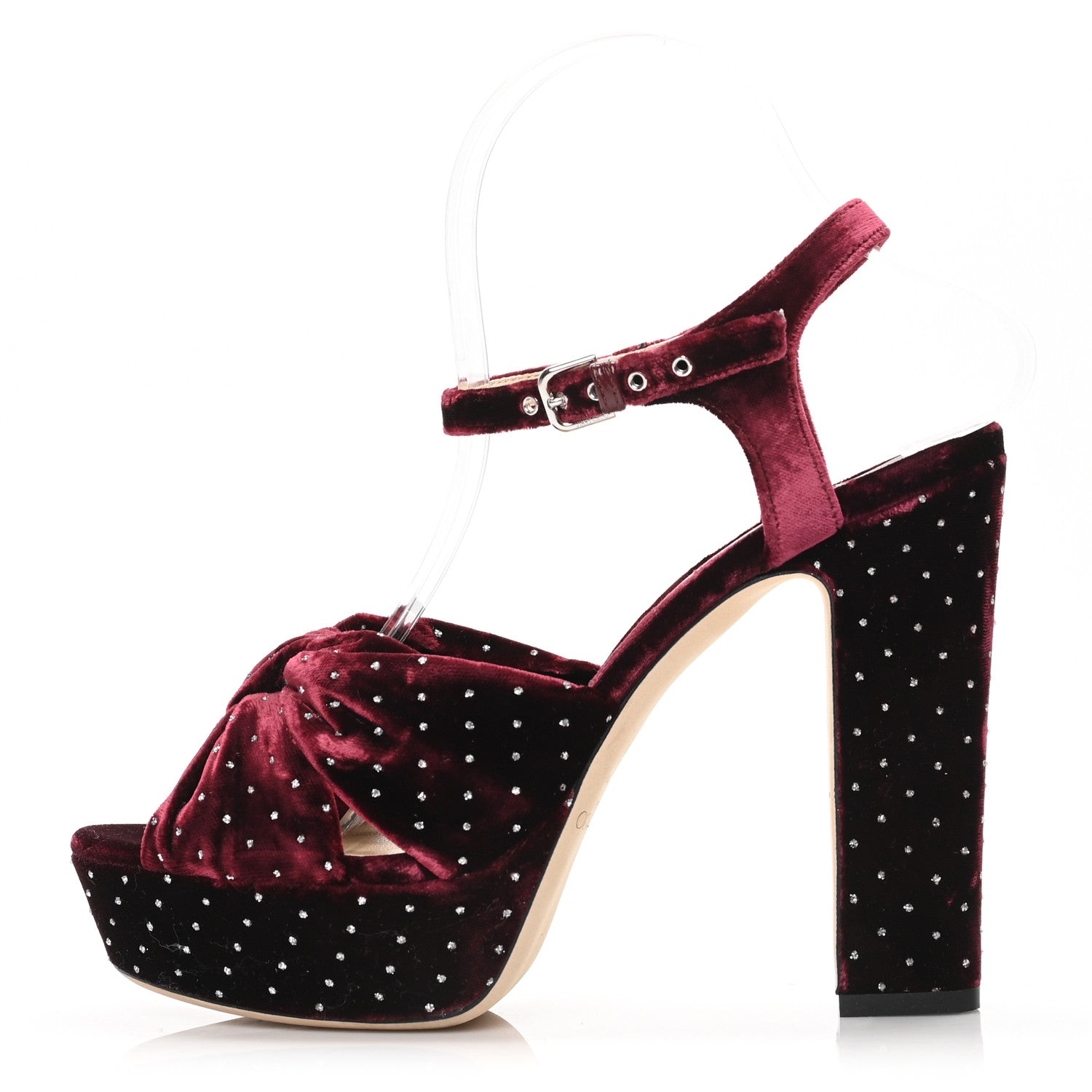 Jimmy Choo Velvet Glitter Spotted Heloise 120 Sandals 39 Grape Silver 1 of 7